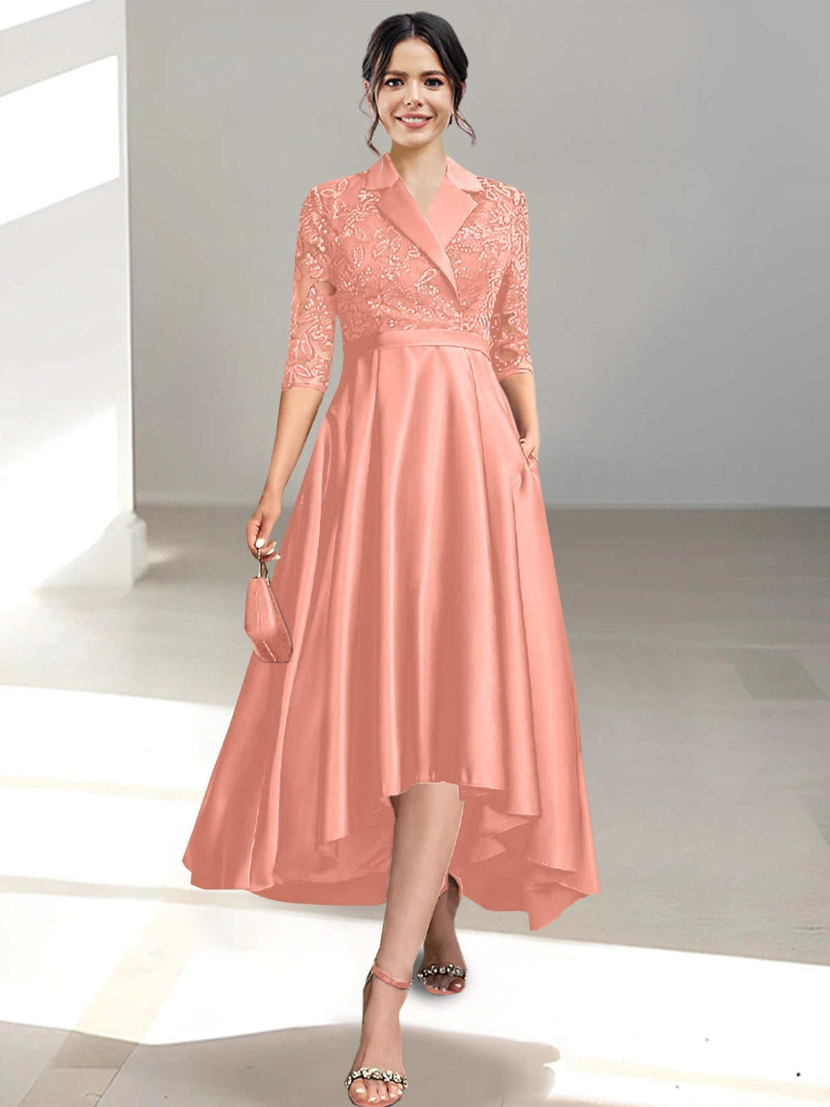 V Neck Tea Length Sheath Column Dress for the Mother of the Bride