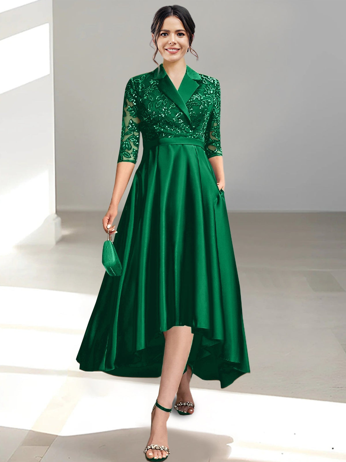 V Neck Tea Length Sheath Column Dress for the Mother of the Bride