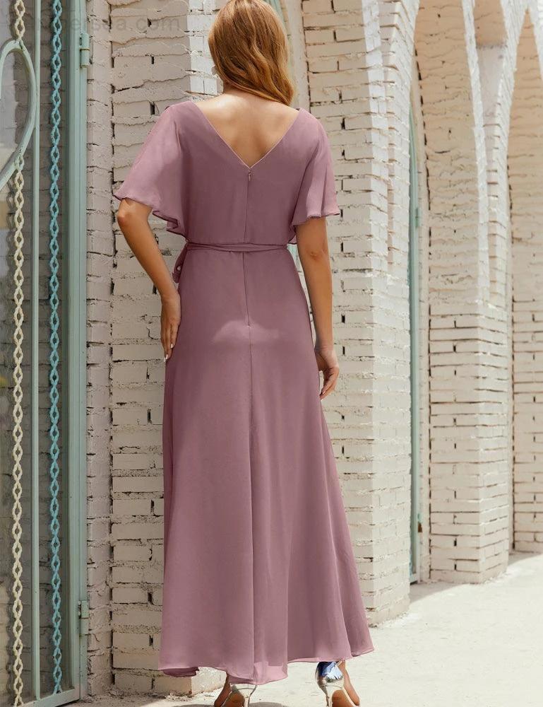 ZapDress V-Neck Bridesmaid Dress Long Formal Dresses with Belt for 28022 (ZD17051)
