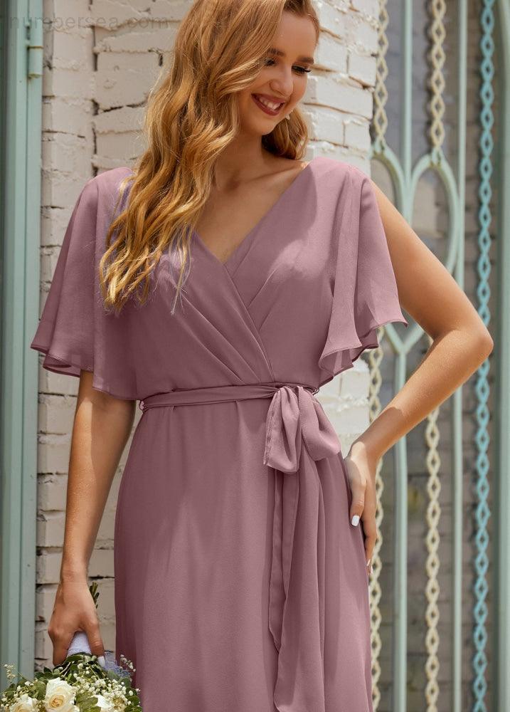 ZapDress V-Neck Bridesmaid Dress Long Formal Dresses with Belt for 28022 (ZD17051)
