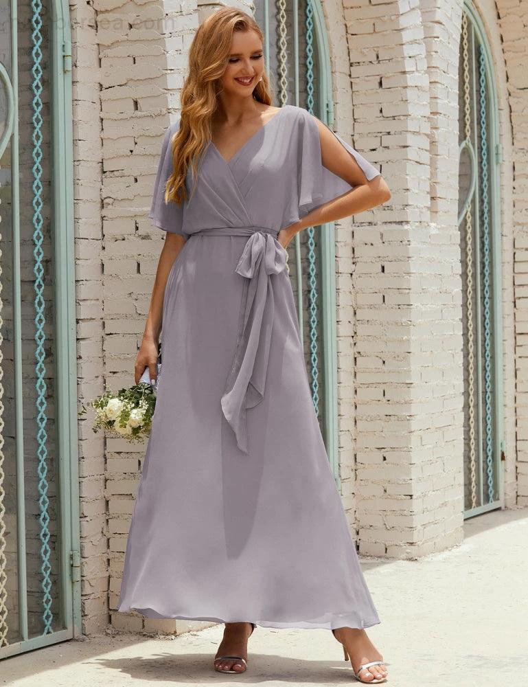 ZapDress V-Neck Bridesmaid Dress Long Formal Dresses with Belt for 28022 (ZD17051)