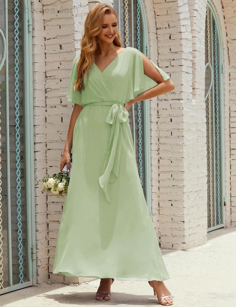 ZapDress V-Neck Bridesmaid Dress Long Formal Dresses with Belt for 28022 (ZD17051)