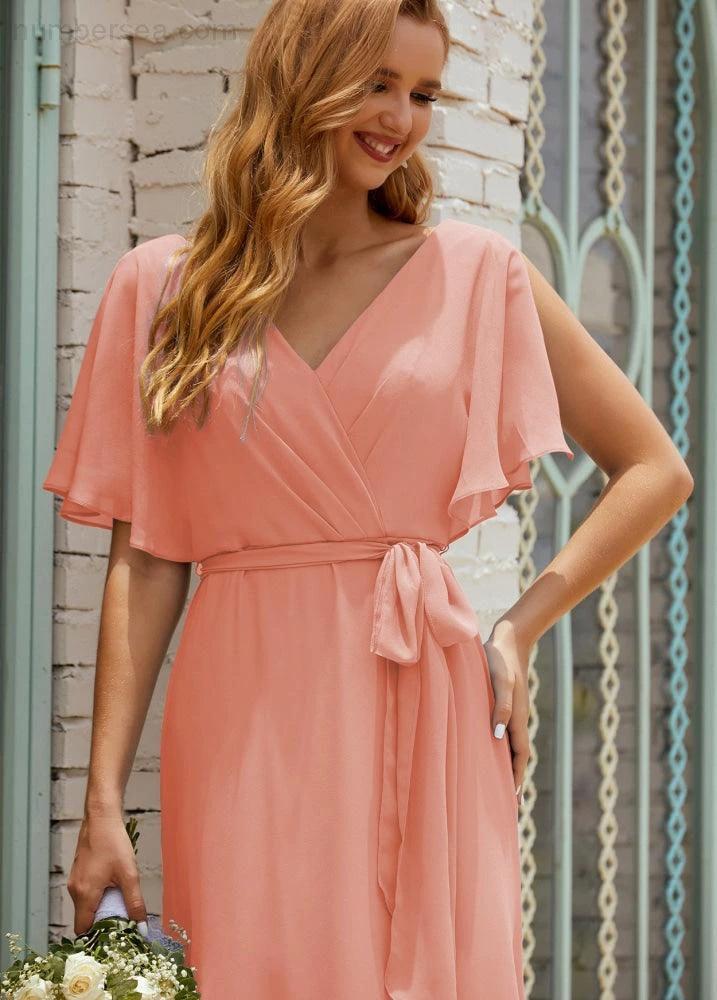 ZapDress V-Neck Bridesmaid Dress Long Formal Dresses with Belt for 28022 (ZD17051)