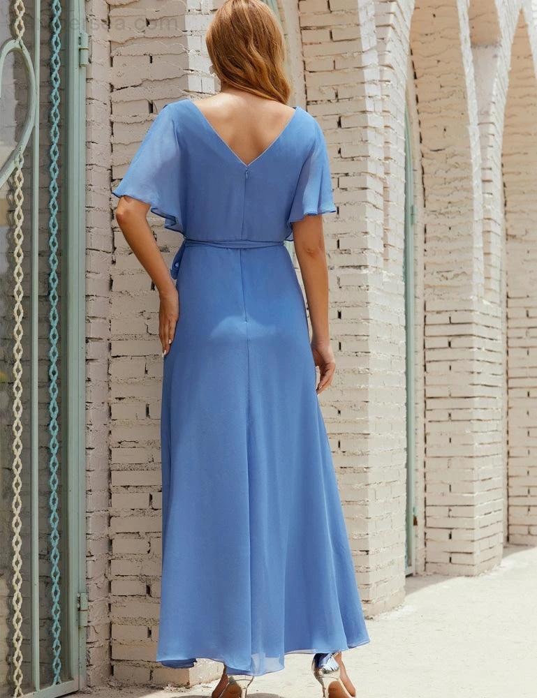 ZapDress V-Neck Bridesmaid Dress Long Formal Dresses with Belt for 28022 (ZD17051)