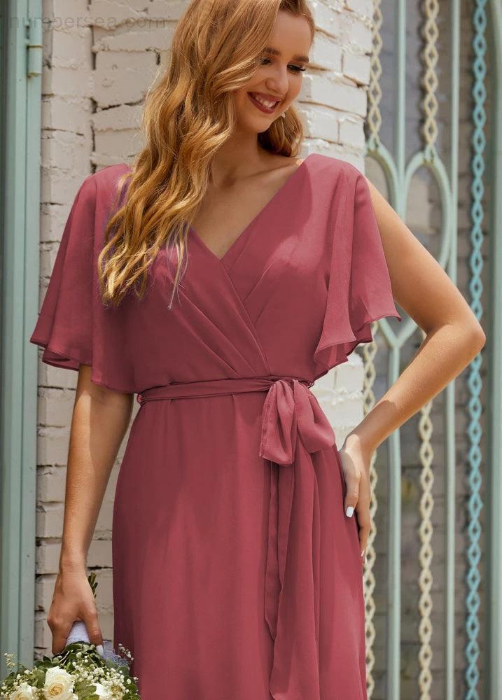 ZapDress V-Neck Bridesmaid Dress Long Formal Dresses with Belt for 28022 (ZD17051)