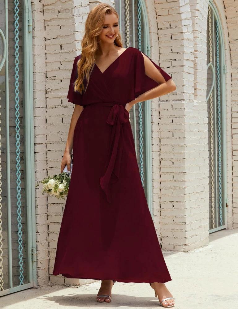 ZapDress V-Neck Bridesmaid Dress Long Formal Dresses with Belt for 28022 (ZD17051)