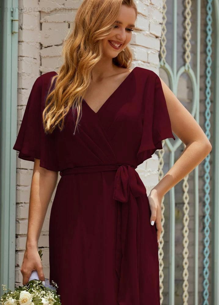 ZapDress V-Neck Bridesmaid Dress Long Formal Dresses with Belt for 28022 (ZD17051)