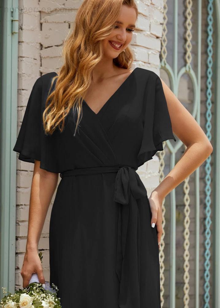 ZapDress V-Neck Bridesmaid Dress Long Formal Dresses with Belt for 28022 (ZD17051)