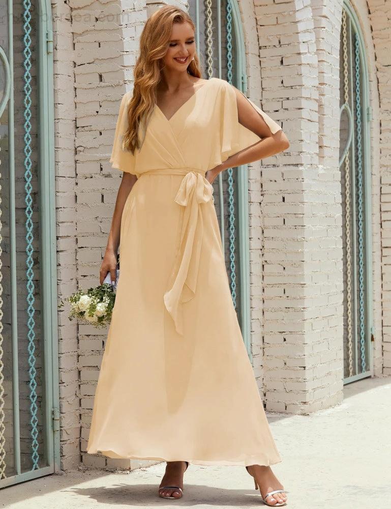 ZapDress V-Neck Bridesmaid Dress Long Formal Dresses with Belt for 28022 (ZD17051)