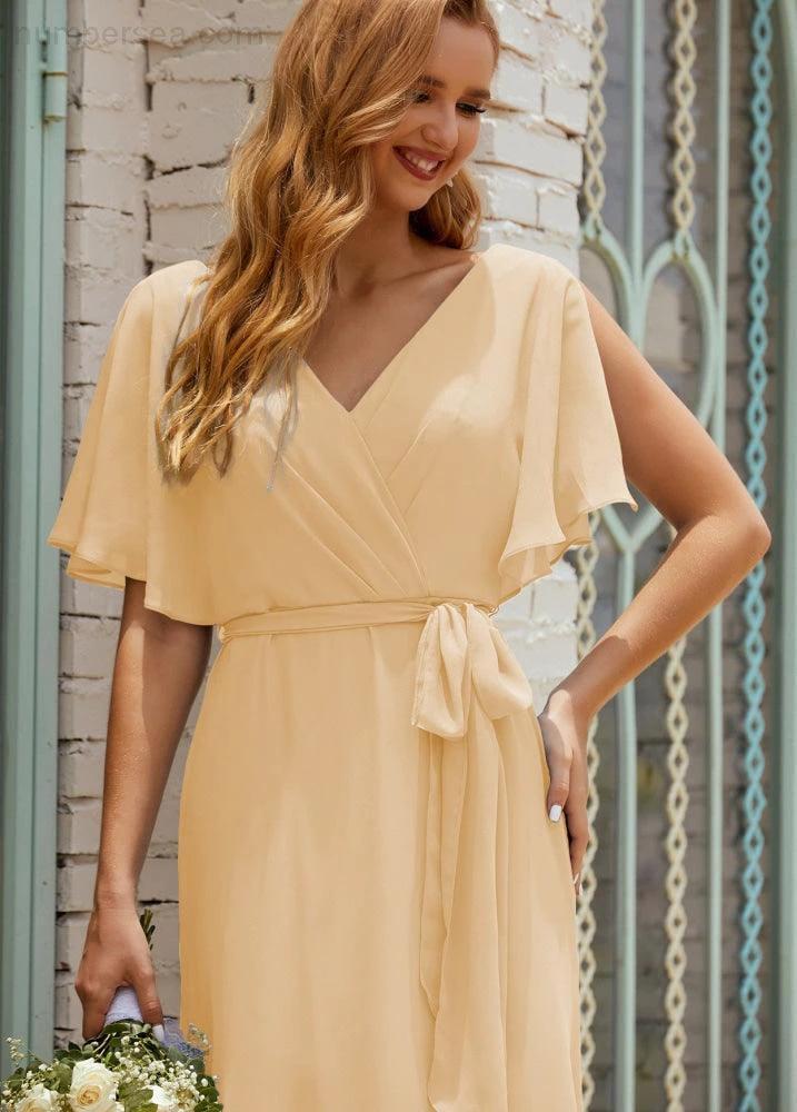 ZapDress V-Neck Bridesmaid Dress Long Formal Dresses with Belt for 28022 (ZD17051)