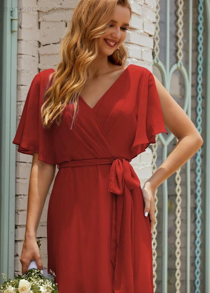 ZapDress V-Neck Bridesmaid Dress Long Formal Dresses with Belt for 28022 (ZD17051)