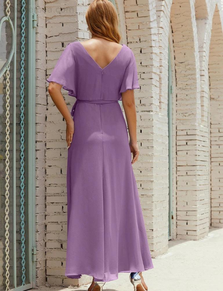 ZapDress V-Neck Bridesmaid Dress Long Formal Dresses with Belt for 28022 (ZD17051)