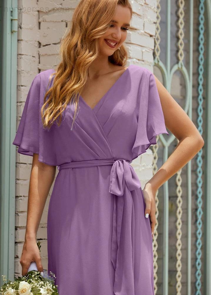 ZapDress V-Neck Bridesmaid Dress Long Formal Dresses with Belt for 28022 (ZD17051)