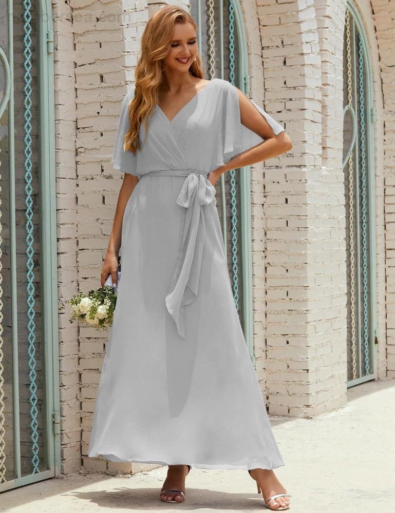 ZapDress V-Neck Bridesmaid Dress Long Formal Dresses with Belt for 28022 (ZD17051)