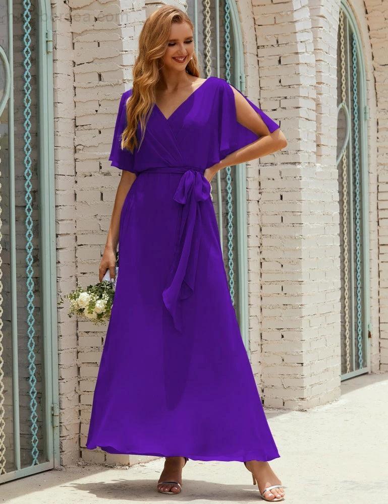ZapDress V-Neck Bridesmaid Dress Long Formal Dresses with Belt for 28022 (ZD17051)