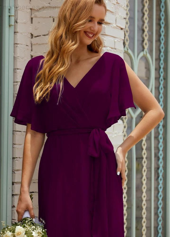 ZapDress V-Neck Bridesmaid Dress Long Formal Dresses with Belt for 28022 (ZD17051)