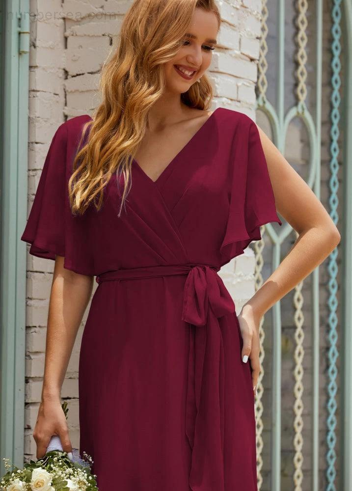 ZapDress V-Neck Bridesmaid Dress Long Formal Dresses with Belt for 28022 (ZD17051)
