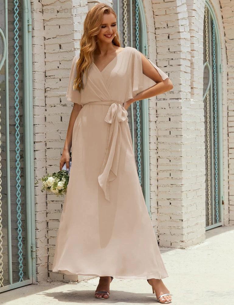 ZapDress V-Neck Bridesmaid Dress Long Formal Dresses with Belt for 28022 (ZD17051)