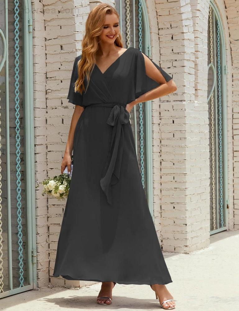 ZapDress V-Neck Bridesmaid Dress Long Formal Dresses with Belt for 28022 (ZD17051)