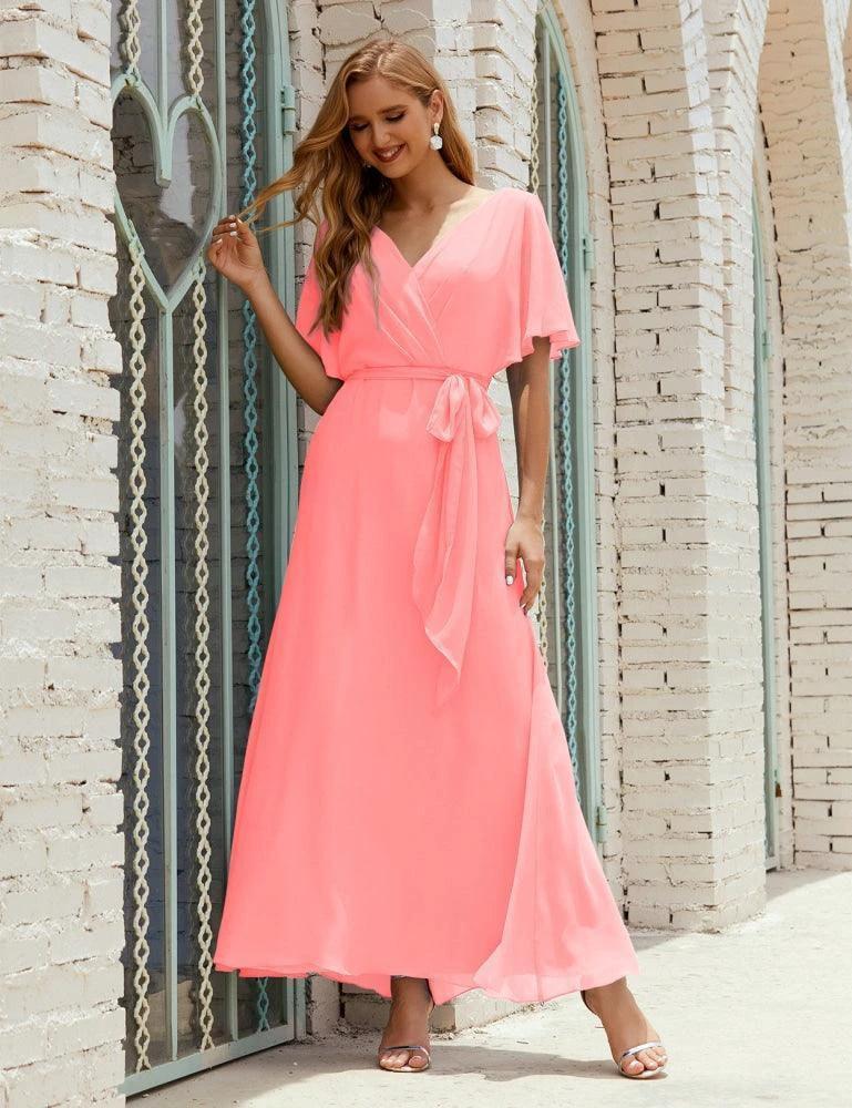 Numbersea V-Neck Bridesmaid Dress Long Formal Dresses with Belt for 28022 by numbersea