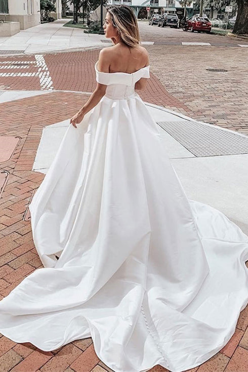 V-neck Off-the-shoulder Graceful A-line Wedding Dress With-belt