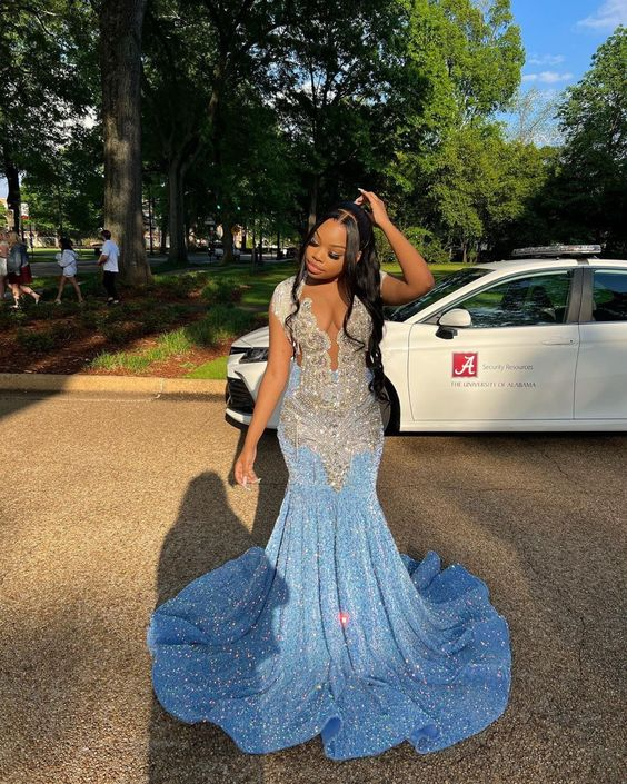 Blue prom dress sexy shimmering blue evening gown Y6557 - VelvetHem