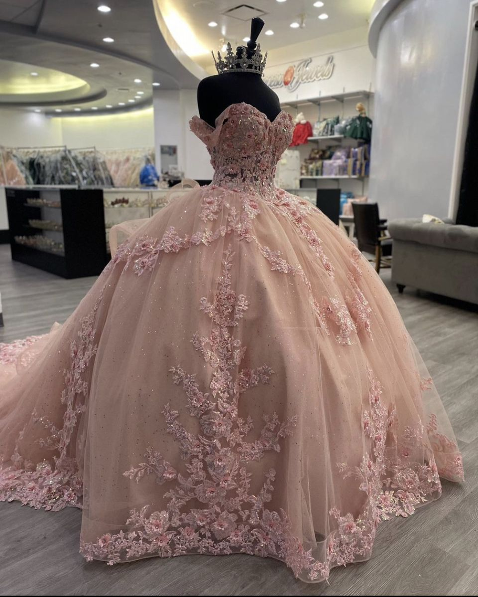 Sparkly Pink Appliques Ball Gown,Pink Princess Dress Y2341 - VelvetHem
