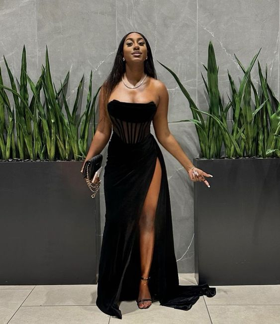 Sexy Black Sheath Prom Dress With High Slit,Black Party Gown - View 2 | VelvetHem