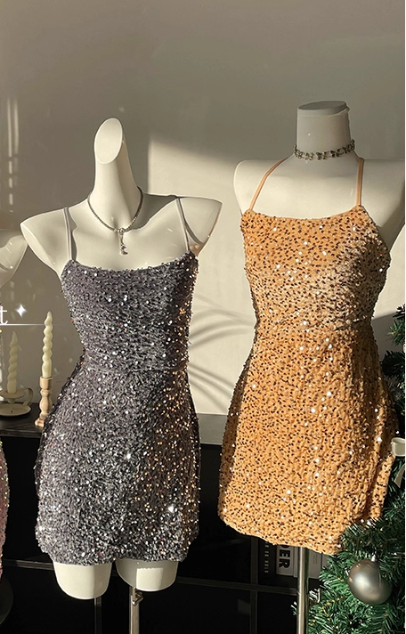 Sexy Backless Halter Sequin Cocktail Dress Black Sheath Short Party Dress Homecoming Dress - View 8 | VelvetHem
