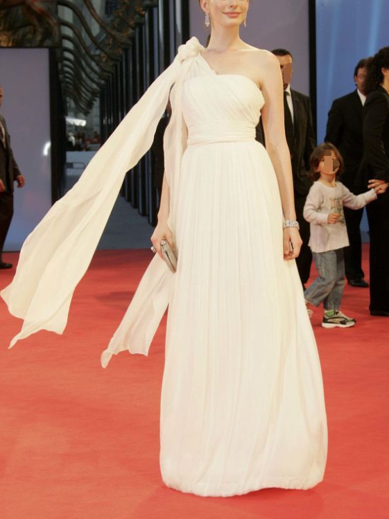 Classy One Shoulder White Party Evening Dress,Long A Line Prom Dress - View 2 | VelvetHem