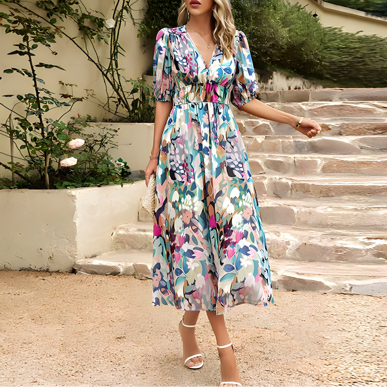 Adela Boutique V Neck Midi Dress Collection