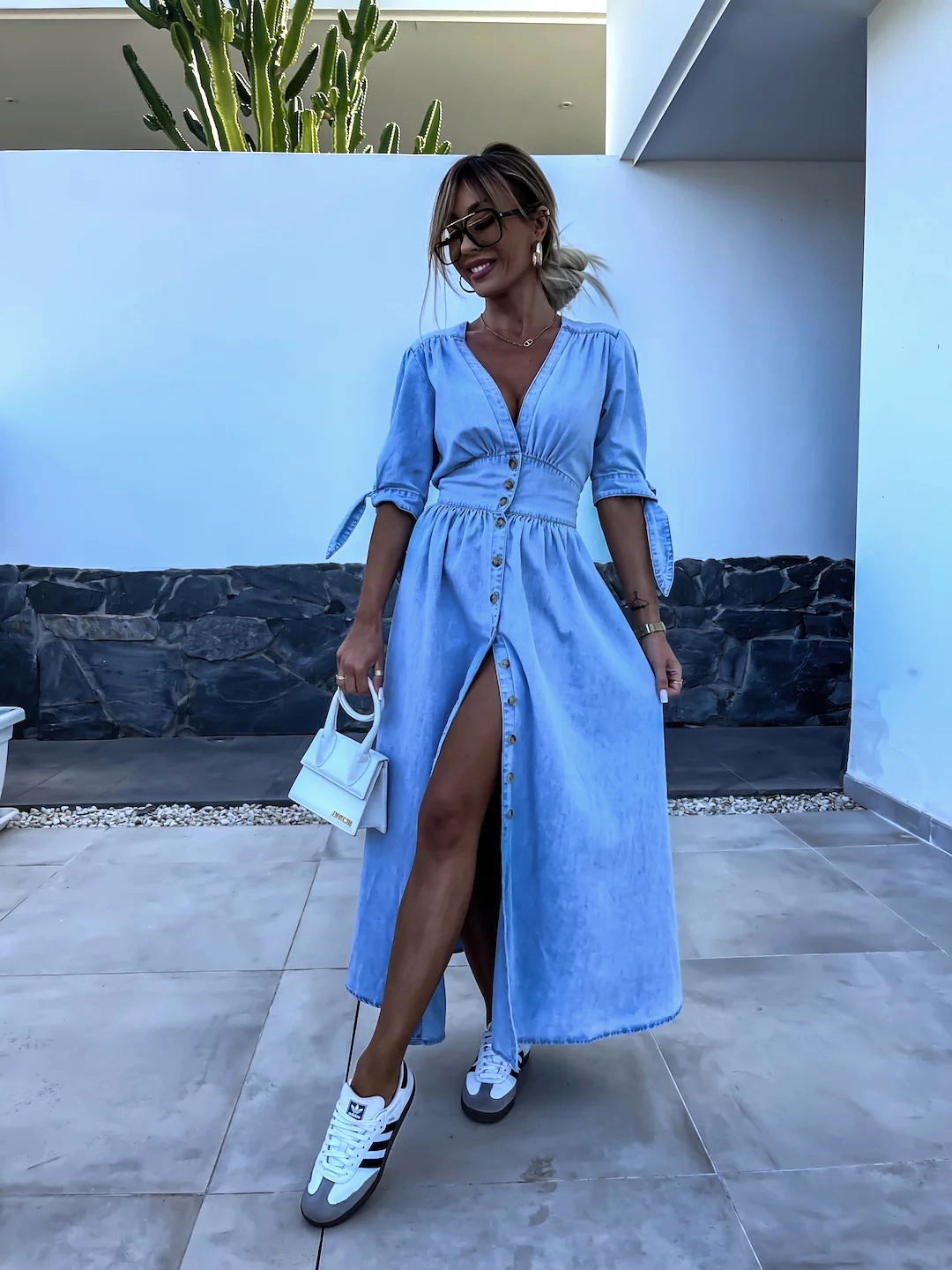 Jimena Statement Maxi Dress in Denim Premium Wardrobe Essential