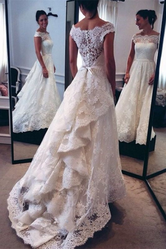 Vintage A-Line Bateau Lace Wedding Dress New Arrival Scoop Sleeve Vestidos De Novia Bridal Gown