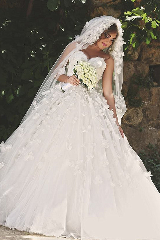 Vintage Sweetheart Tulle Ball Gown Wedding Dress with Flowers Lace Custom Made  Bridal Gowns