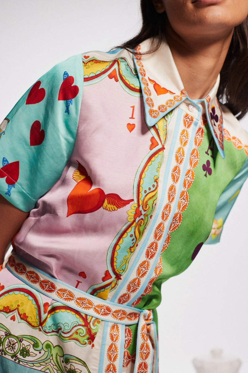 Antonella Exclusive Short Sleeved Maxi Dress with Poker Print Designer Edit