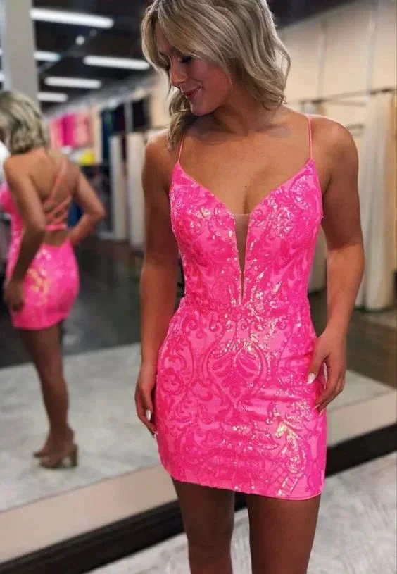 Short pink sequins prom dress Short Homecoming Dresses (ZD11794)