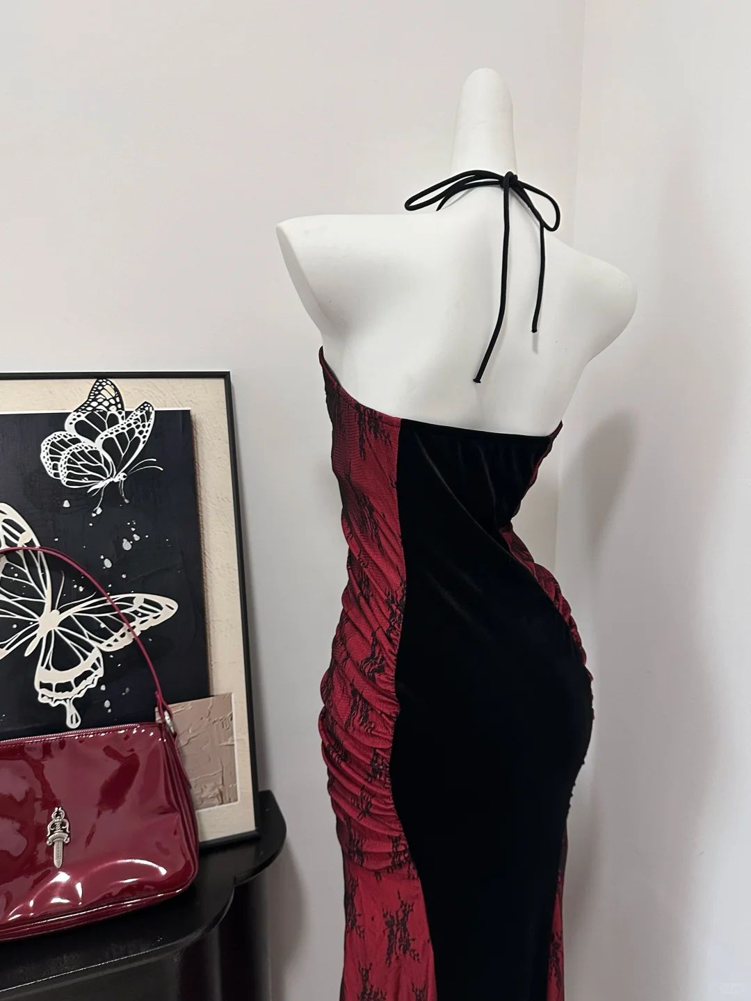 Sexy Halter Burgundy Sheath Long Birthday Party Dress Formal Prom Dress