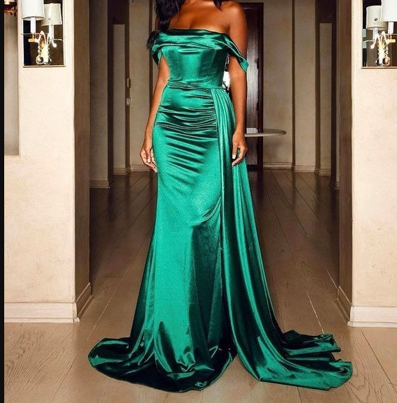 Mermaid Green Satin Elegant Simple Party Long Prom Dresses, Evening Dress - VelvetHem