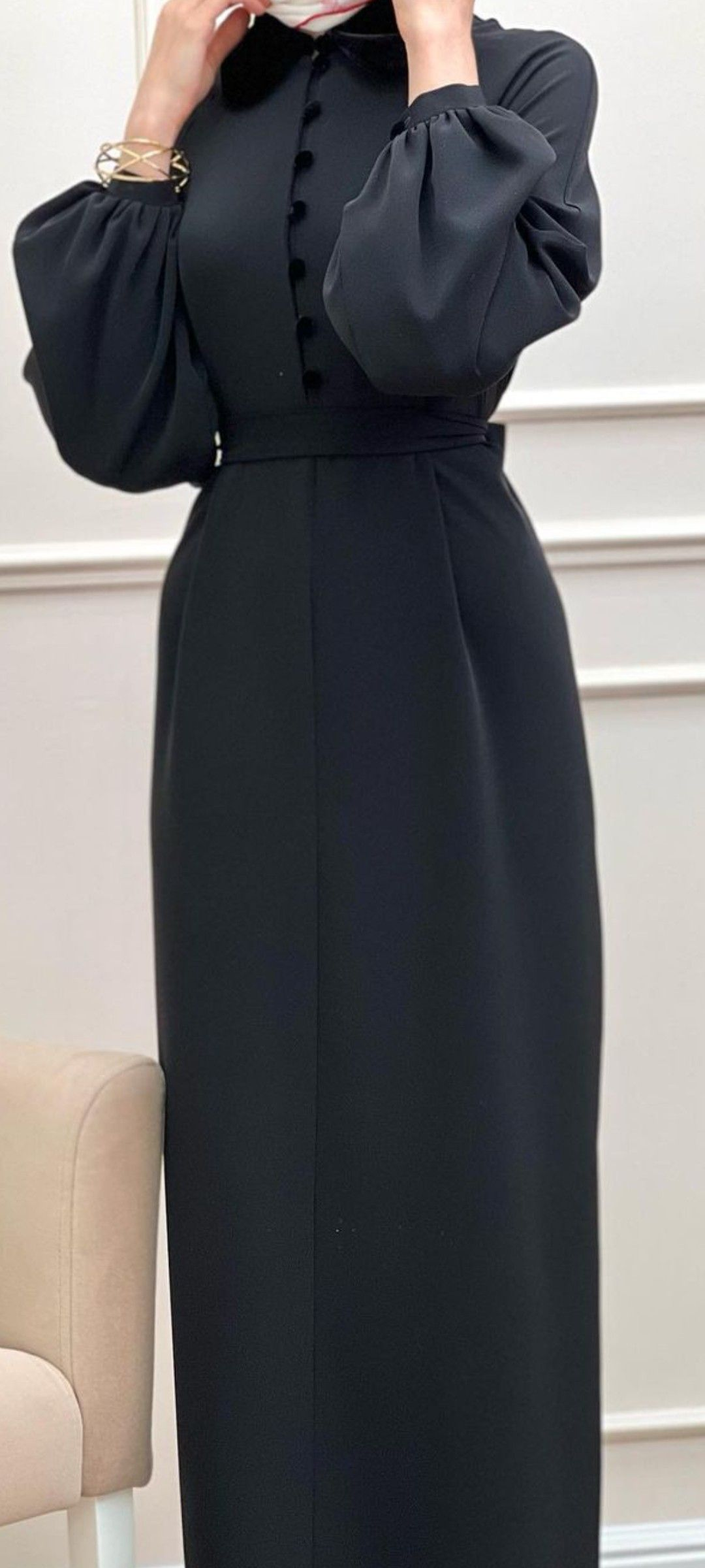 Classy Black Column Evening Dress With Long Sleeves Y4917 - VelvetHem