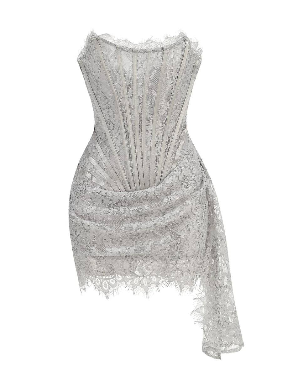 Sexy Burgundy Strapless Lace Sheath Short Cocktail Dress Homecoming Dress - View 7 | VelvetHem