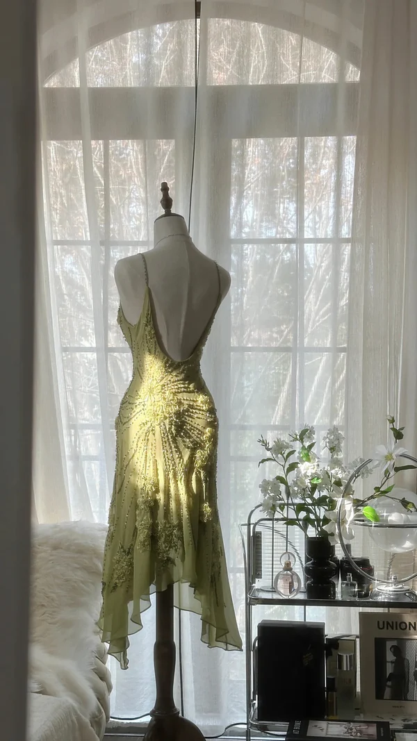 Vintage Green Chiffon Beaded Birthday Dress Homecoming Dress - View 3 | VelvetHem