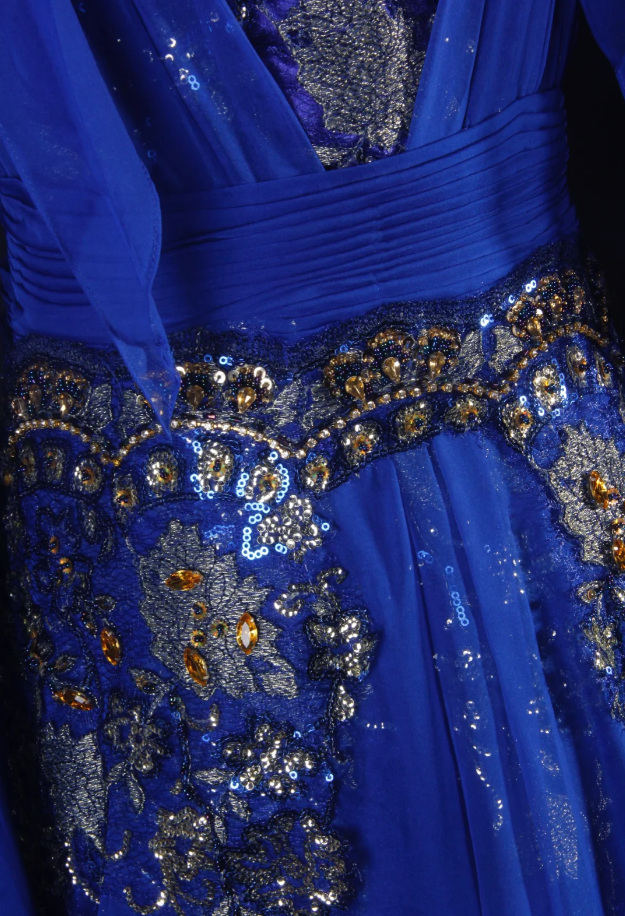 Chic Royal Blue Chiffon Sequin Beaded Mermaid Long Party Dress Birthday Dress - View 3 | VelvetHem