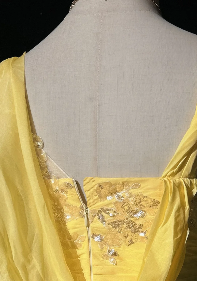 Glamorous Yellow Chiffon Sequin Mermaid Long Party Dress Prom Gown Formal Wedding Guest Dress - View 5 | VelvetHem