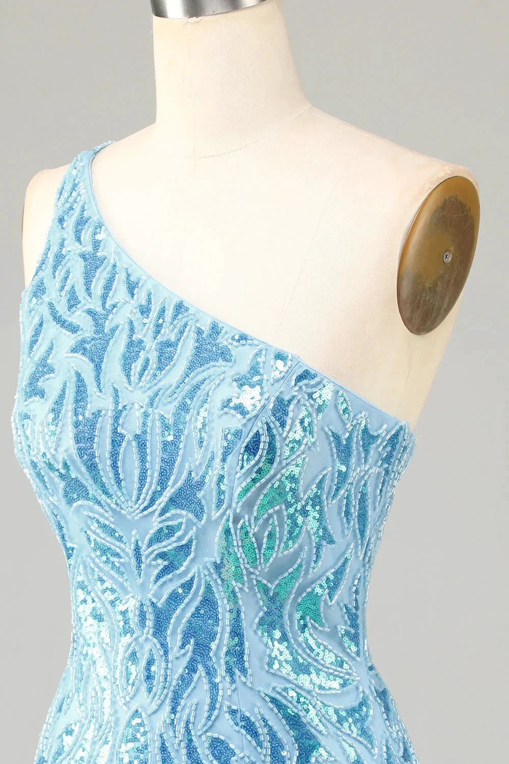 Blue Sheath One Shoulder Sequins Short Homecoming Dress (ZD11548)