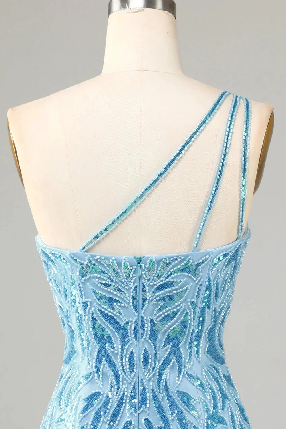 Blue Sheath One Shoulder Sequins Short Homecoming Dress (ZD11548)