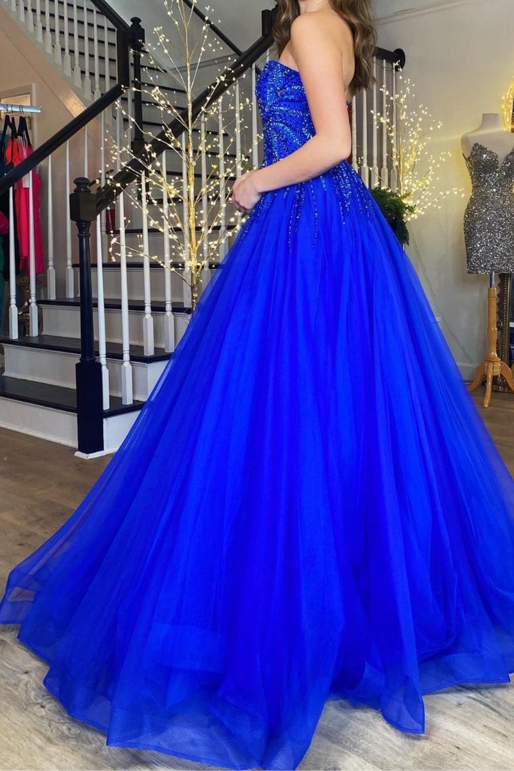 Gorgeous A Line Sweetheart Royal Blue Long Prom Dress with Appliques - View 6 | VelvetHem