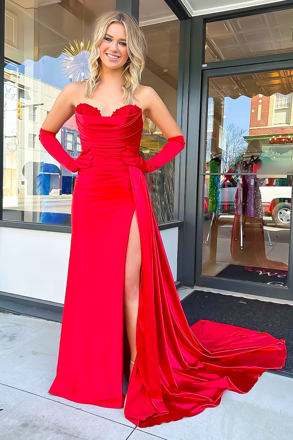Black Satin Mermaid Sweetheart Backless Long Prom Dress With Split