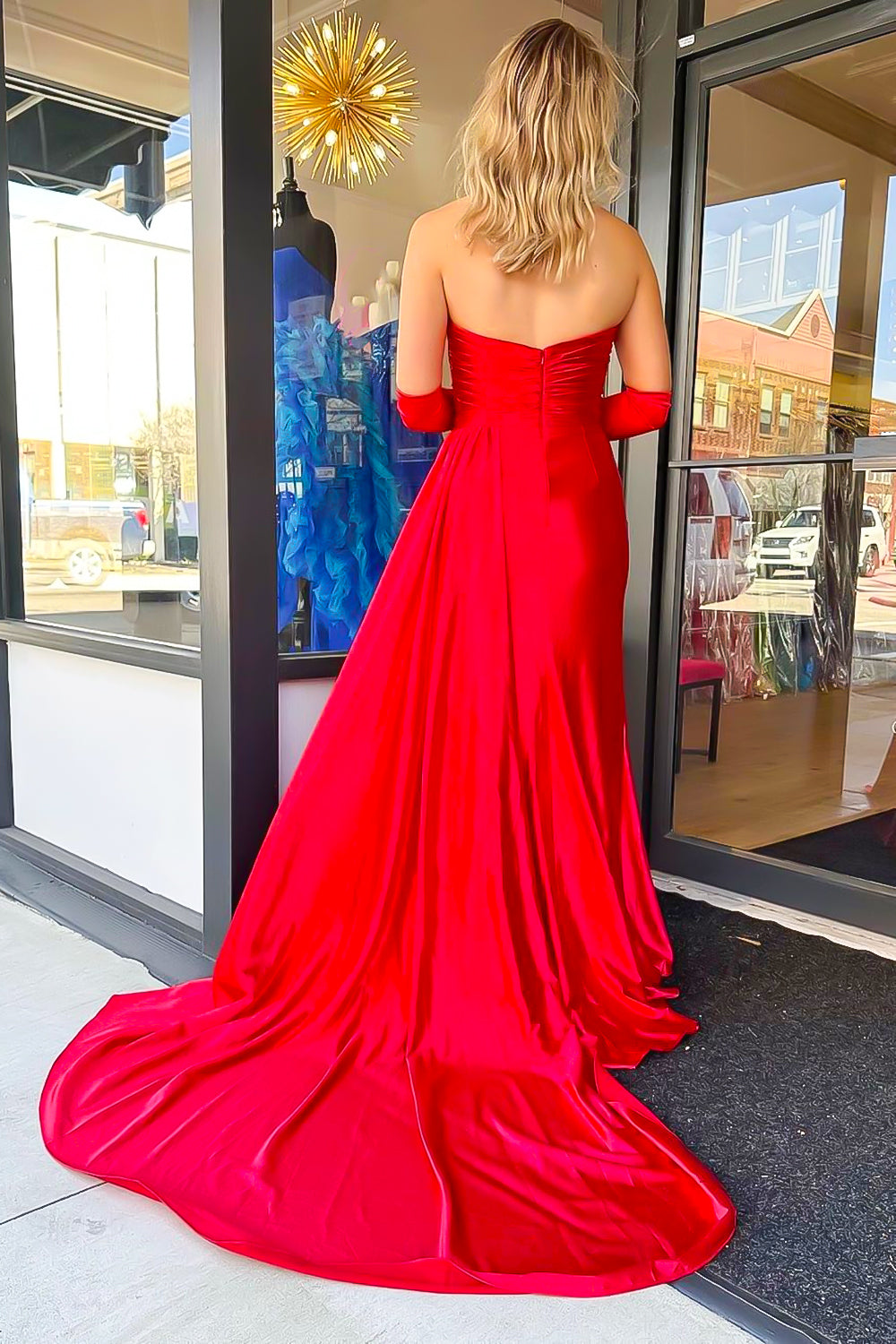 Black Satin Mermaid Sweetheart Backless Long Prom Dress With Split