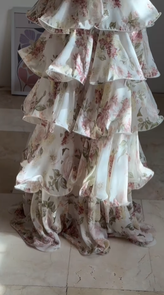 Gorgeous Halter Chiffon Print Floral Layered Evening Dress,Back A Line Prom Party Dress - View 5 | VelvetHem