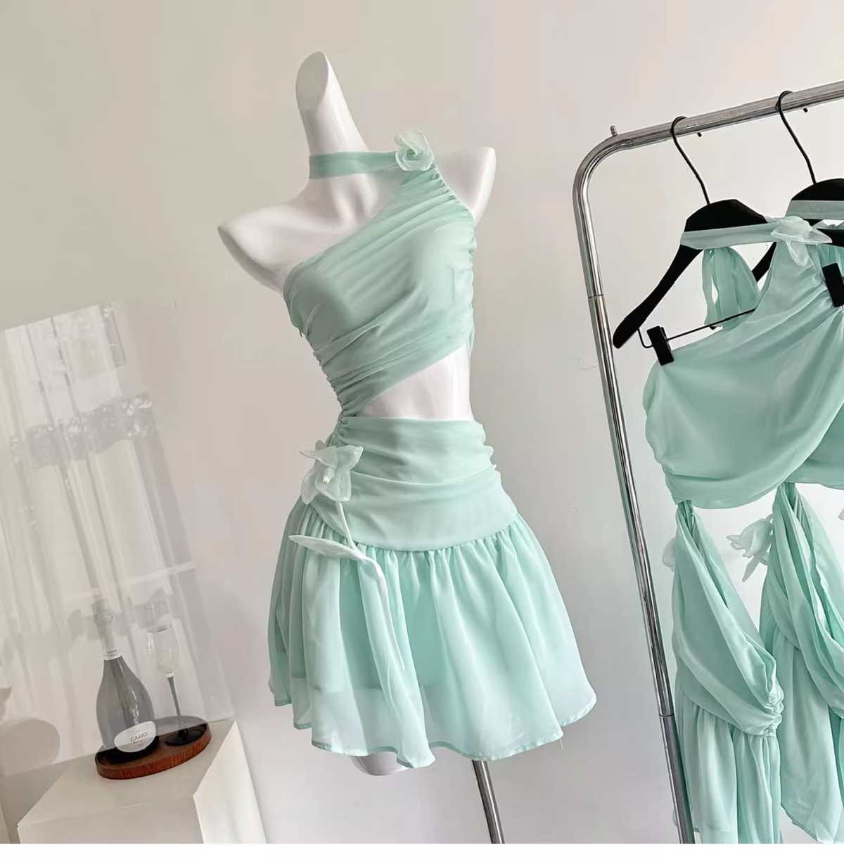 Sexy Green One Shoulder A Line Vacation Dress Mini Party Gown - View 3 | VelvetHem